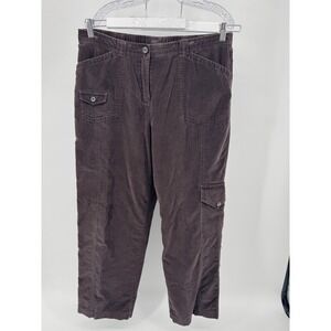J Jill‎ Corduroy Cargo Pants Womens Size 14 Brown Elastic Waist Cotton Blend